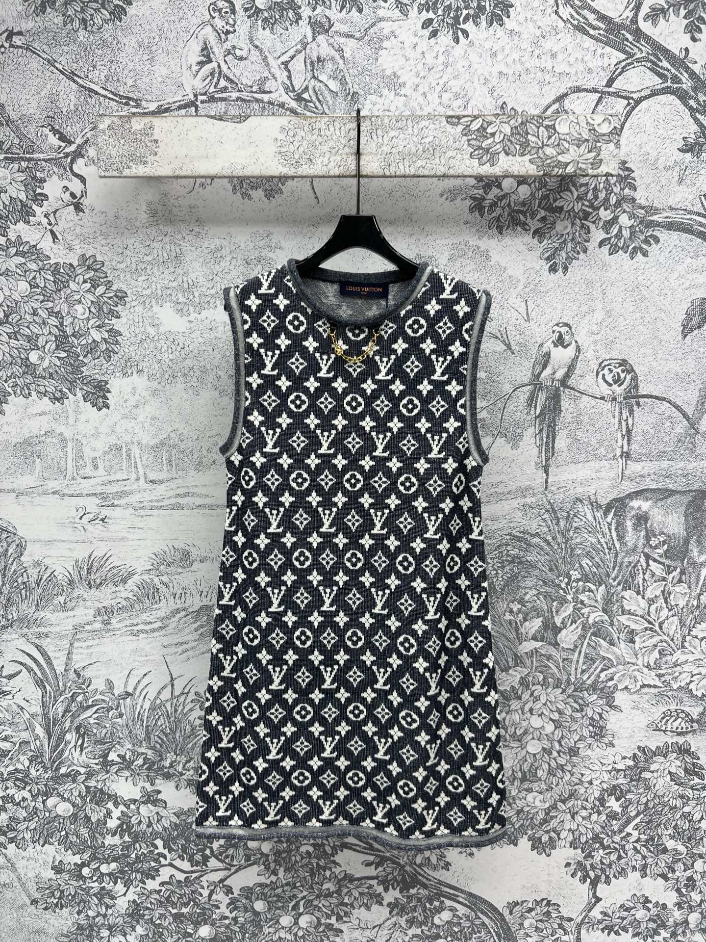 Louis Vuit2025SS Classic Old Flower Jacquard Knit Dress