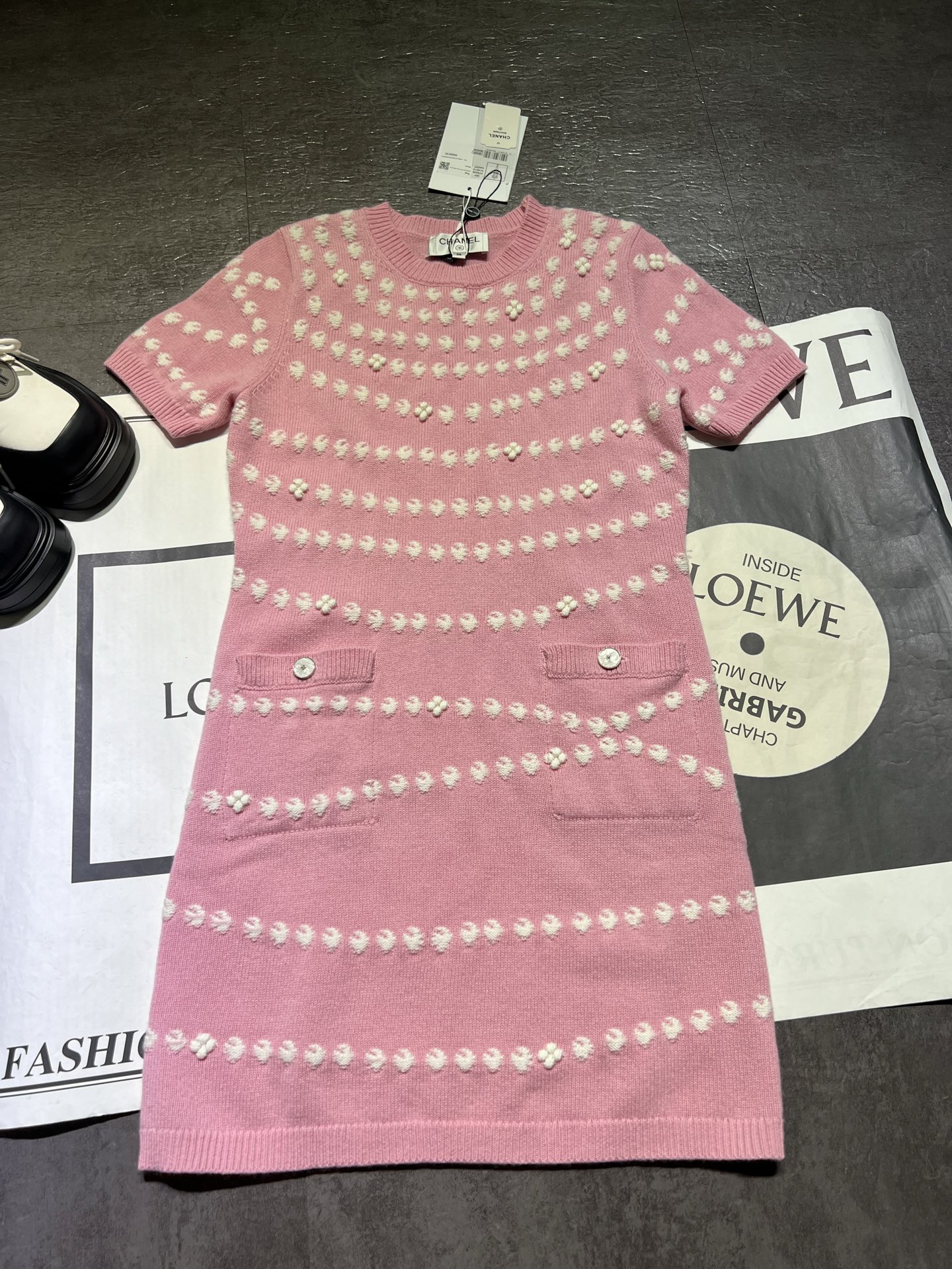 CHANE25SS Polka Dot Short Sleeve Knit Dress