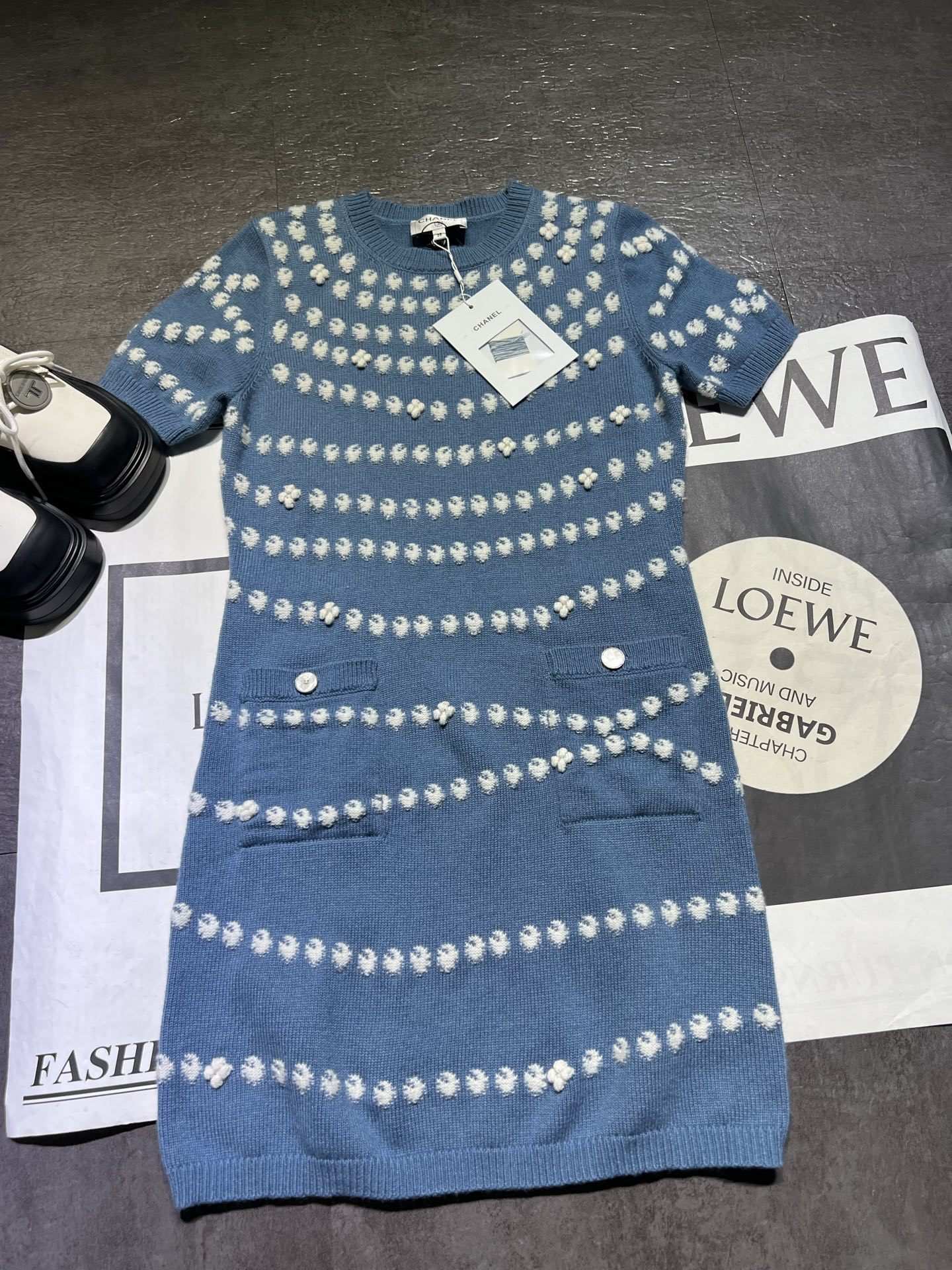 CHANE25SS Polka Dot Short Sleeve Knit Dress