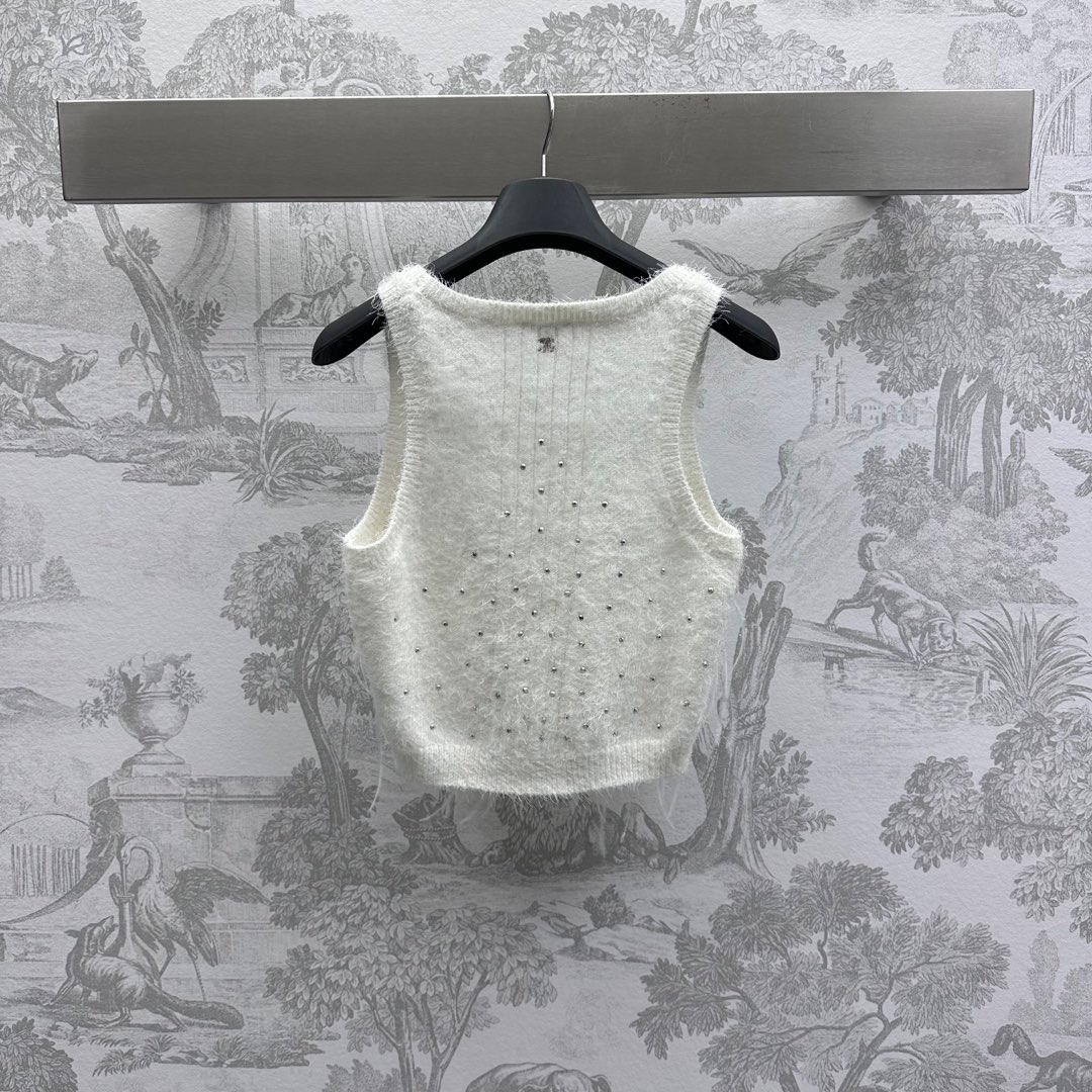 CHANE25SS Rhinestone Feather Knit Vest