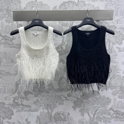 CHANE25SS Rhinestone Feather Knit Vest
