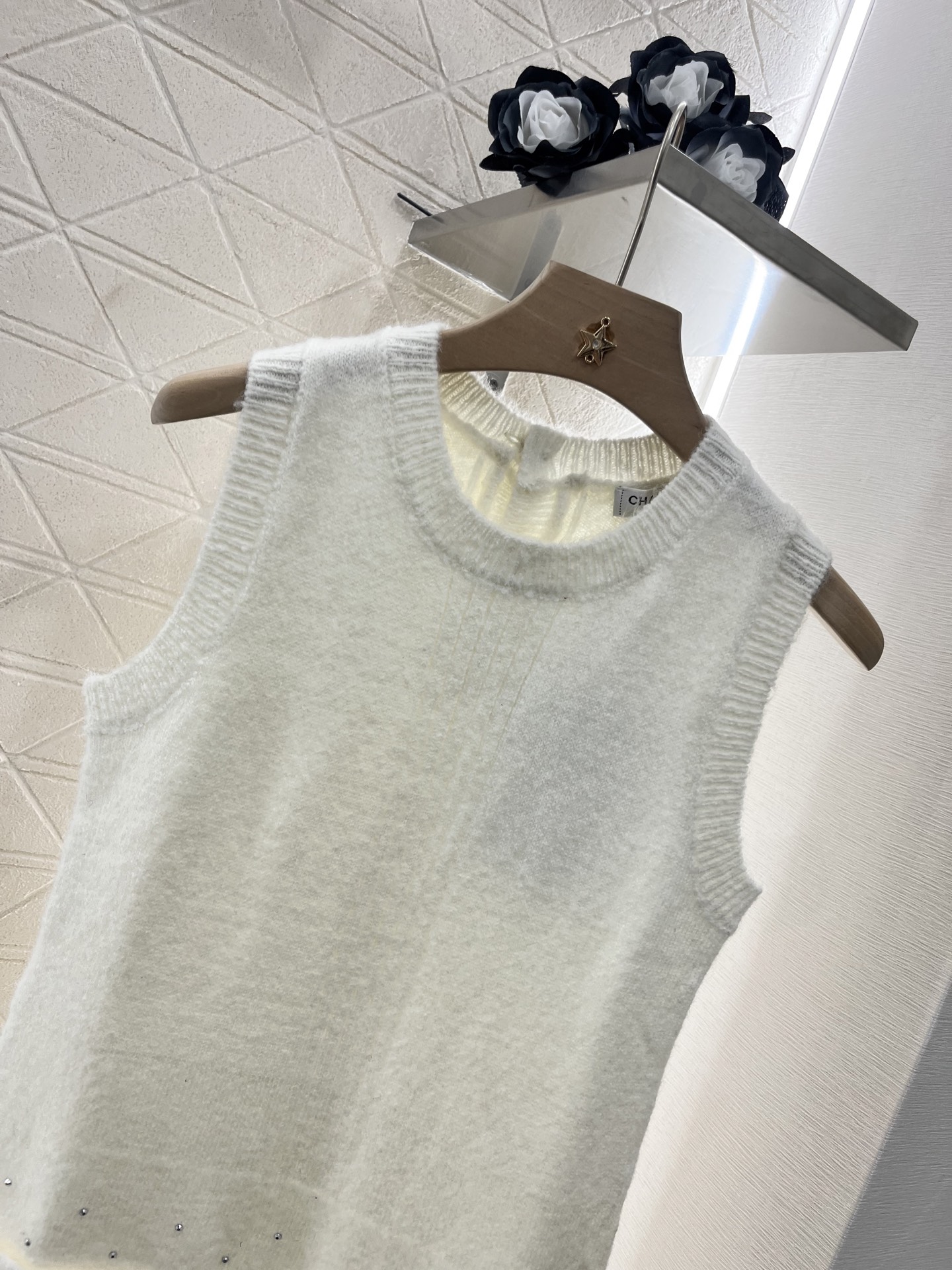 CHANE25SS Rhinestone Feather Knit Vest Dress