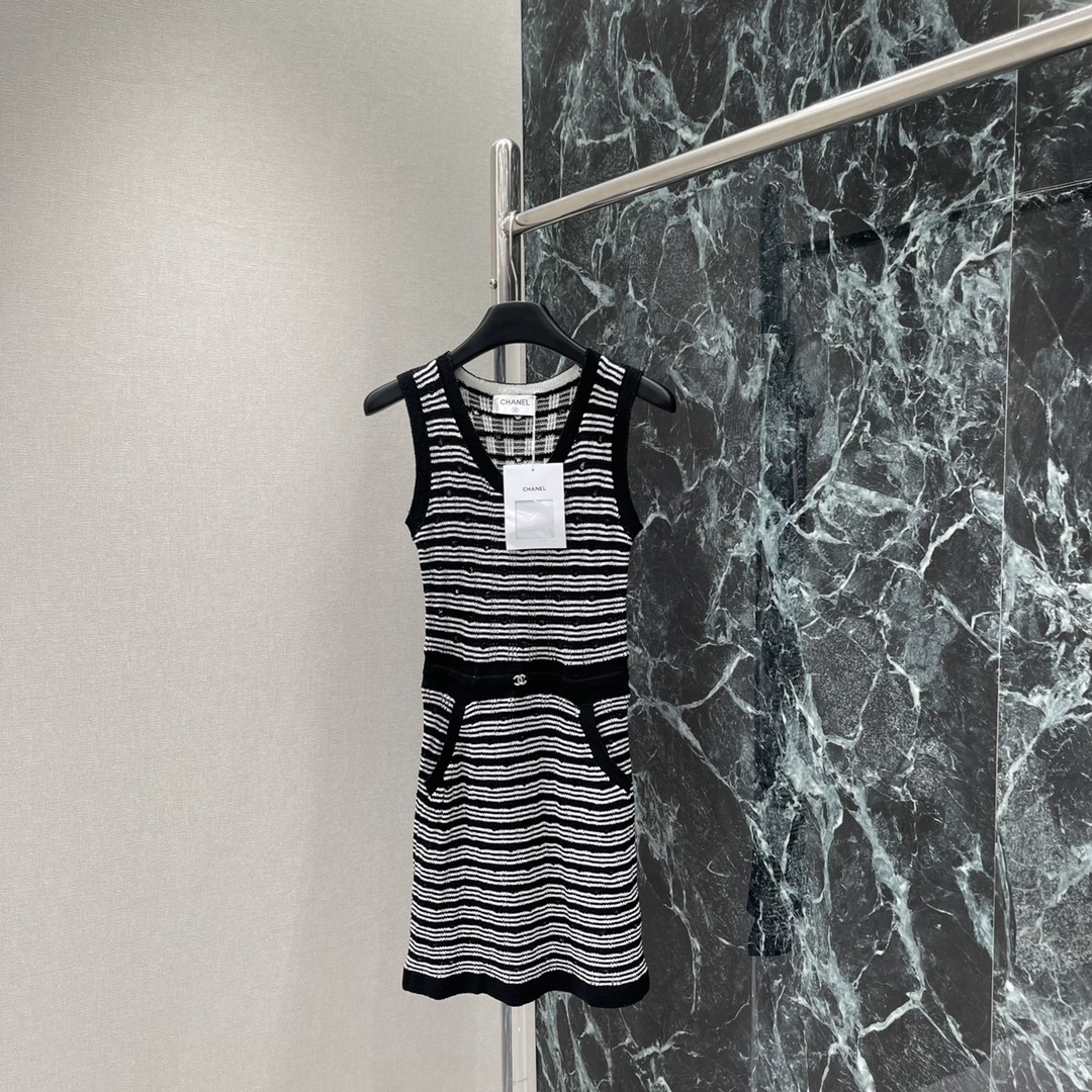 CHANE25SS Knitted Striped Tank Dress