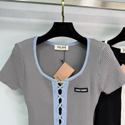 MIU25SS Crew Neck Knit Short Sleeve Top