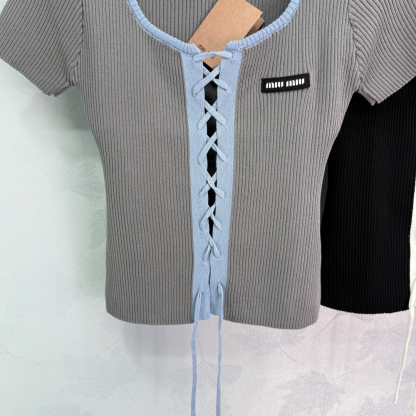MIU25SS Crew Neck Knit Short Sleeve Top