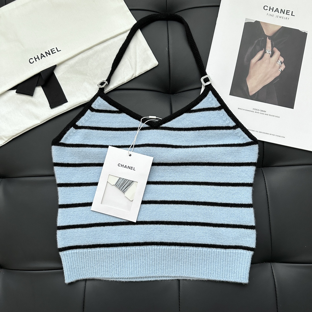CHANE Blue and Black Striped Camisole Tank Top
