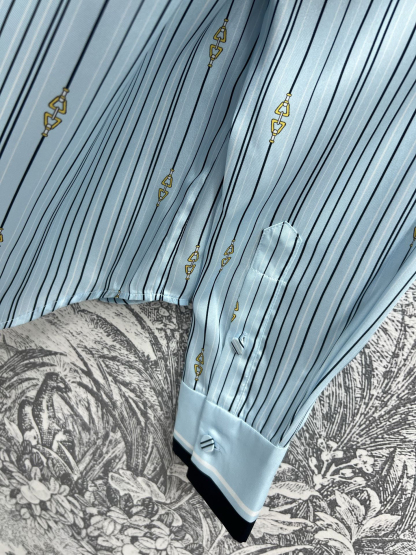 GUCC25SS Striped Saddle Button Pattern Lapel Shirt