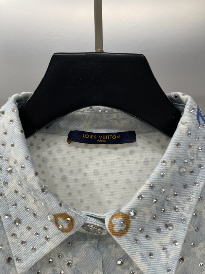 LU25SS sky-high star rhinestone lapel jean jacket