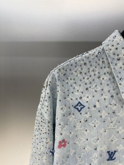 LU25SS sky-high star rhinestone lapel jean jacket