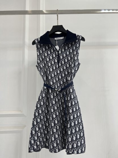 DIO Monogrammed Ribbed Neck Sleeveless Dress