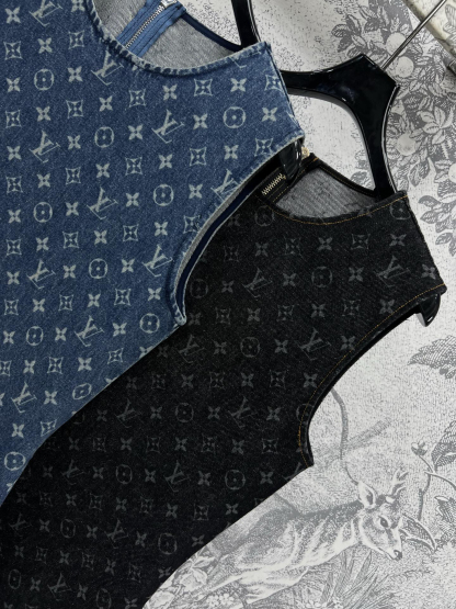 LU25SS Old Flower Denim Vest Dress