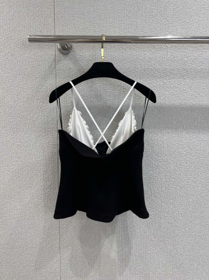 CHANE25SS French black and white patchwork bustier camisole