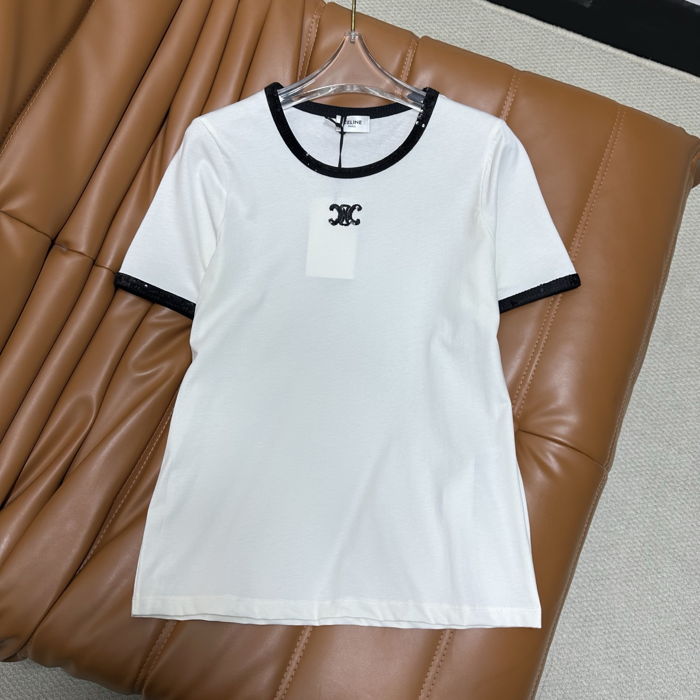 CHANE25SS Colorblocked Round Neck Logo Embroidery Slim Fit Short Sleeve T-Shirt