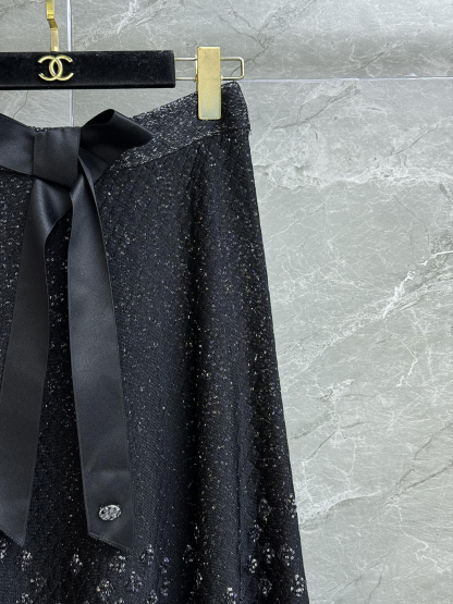 CHANE25SS bow sequin half skirt