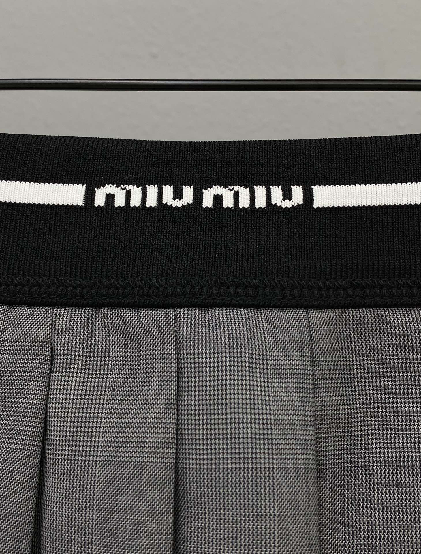 MIU Threaded Woven Letter Logo High Waisted Pleated Skirt