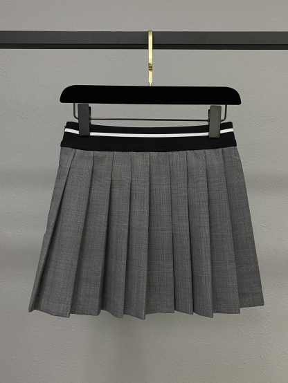 MIU Threaded Woven Letter Logo High Waisted Pleated Skirt