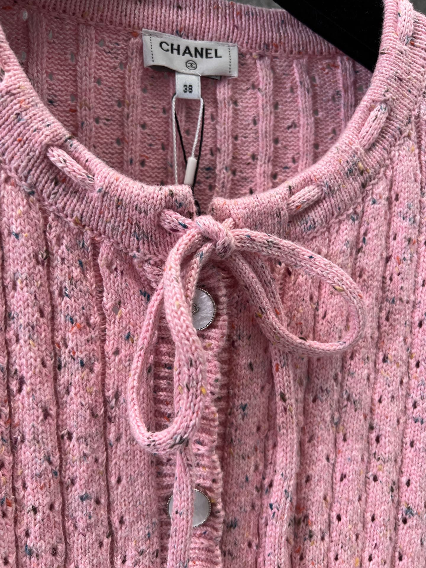 CHANE25SS Crafted Lace-Up Pink Cardigan