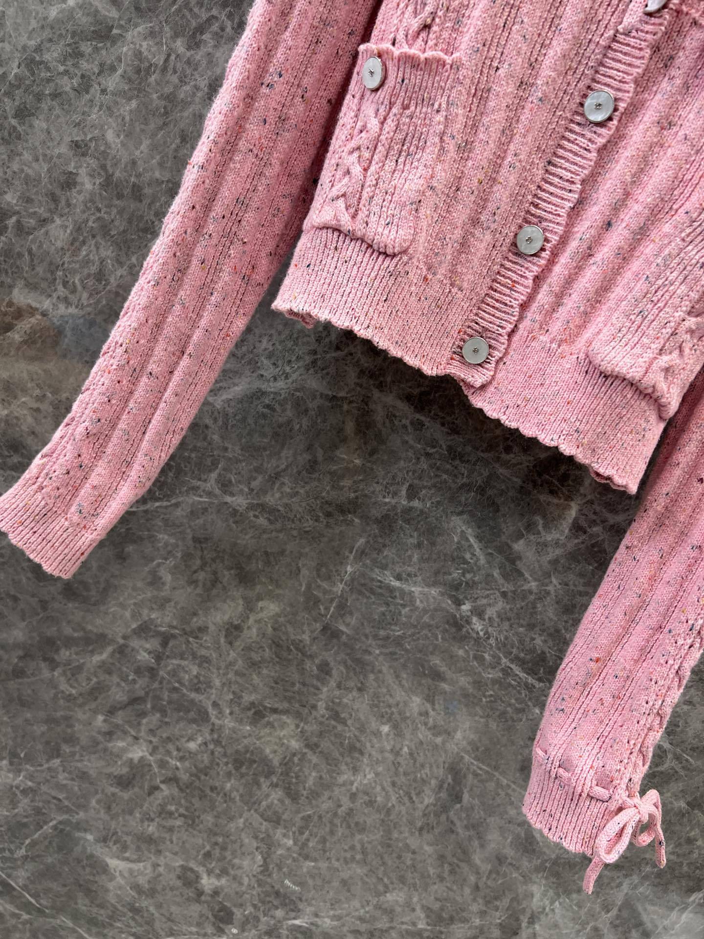 CHANE25SS Crafted Lace-Up Pink Cardigan