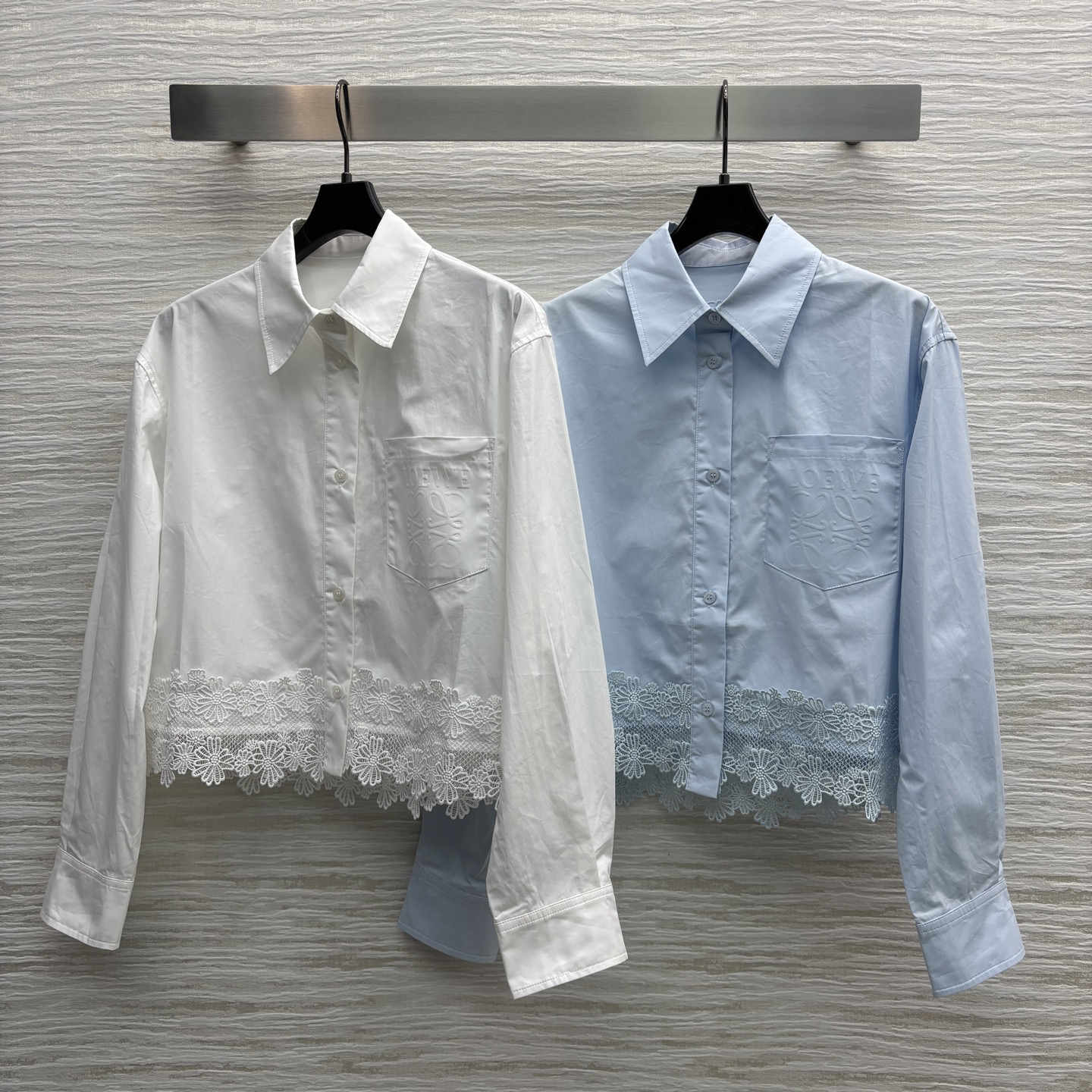 LOE25SS Hollow out lace patchwork shirt