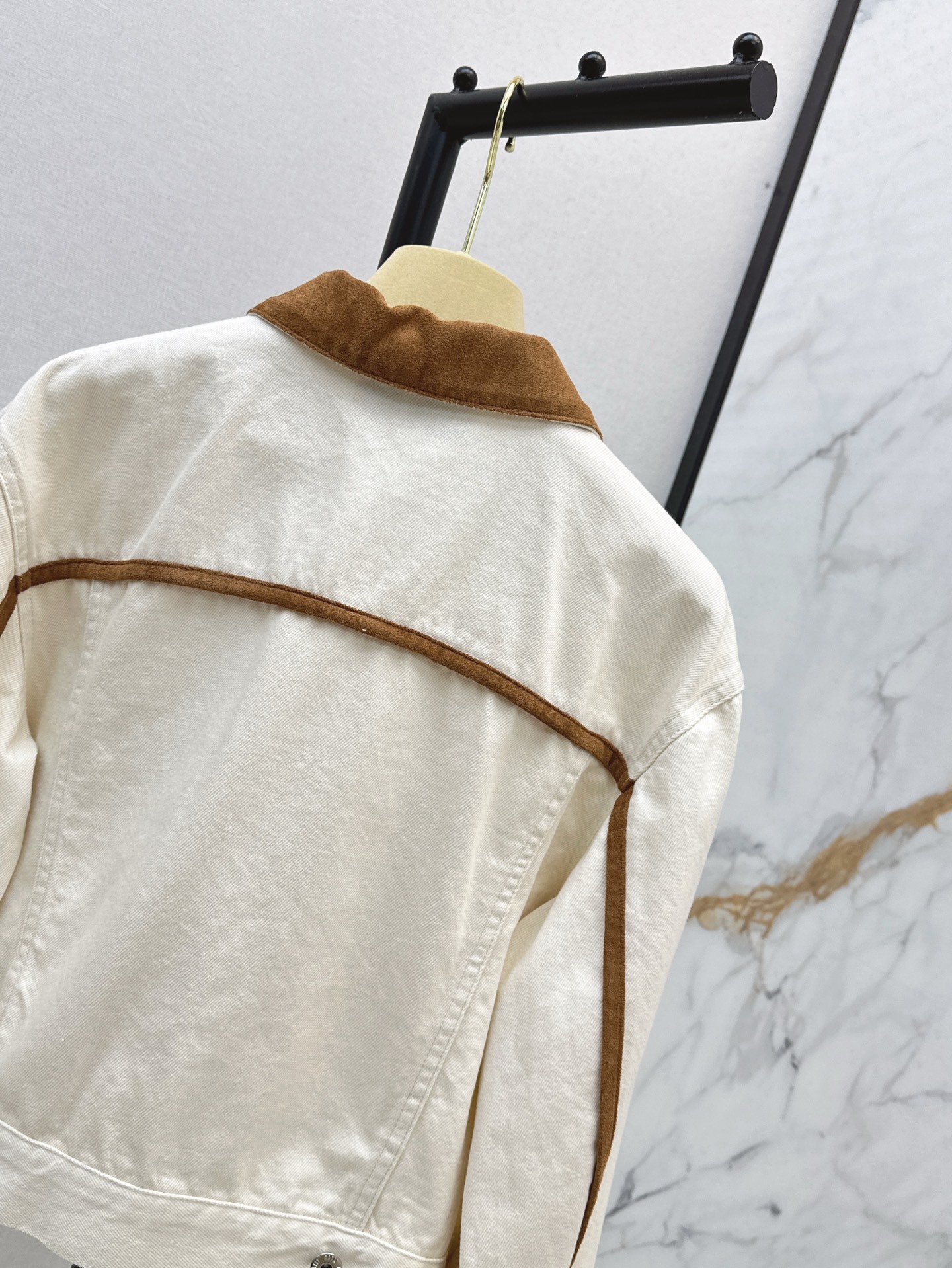 MIU25SS quilted leather trimmed denim jacket