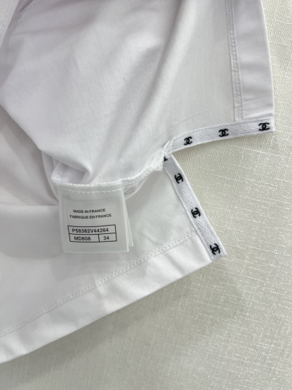 CHANE25SS Double C Pleated Embroidered Logo Cotton Short Sleeve