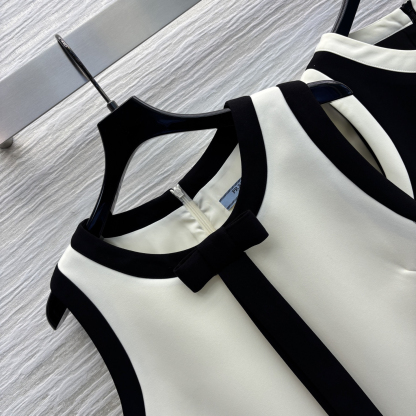 PRAD25SS Black and White Color Clash Vest Dress