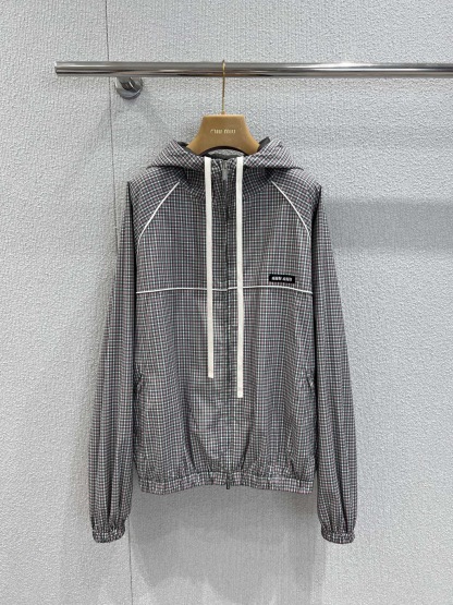 MM 2025SS Plaid hooded zipper windbreaker jacket