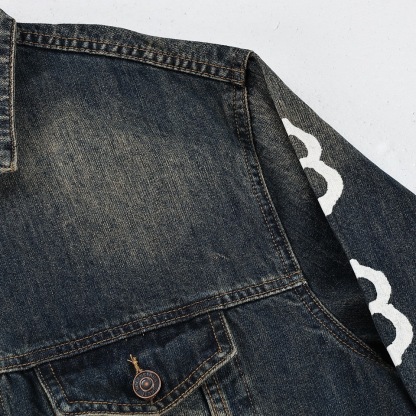 BA Bit Double Coin Graffiti Print Denim Jacket