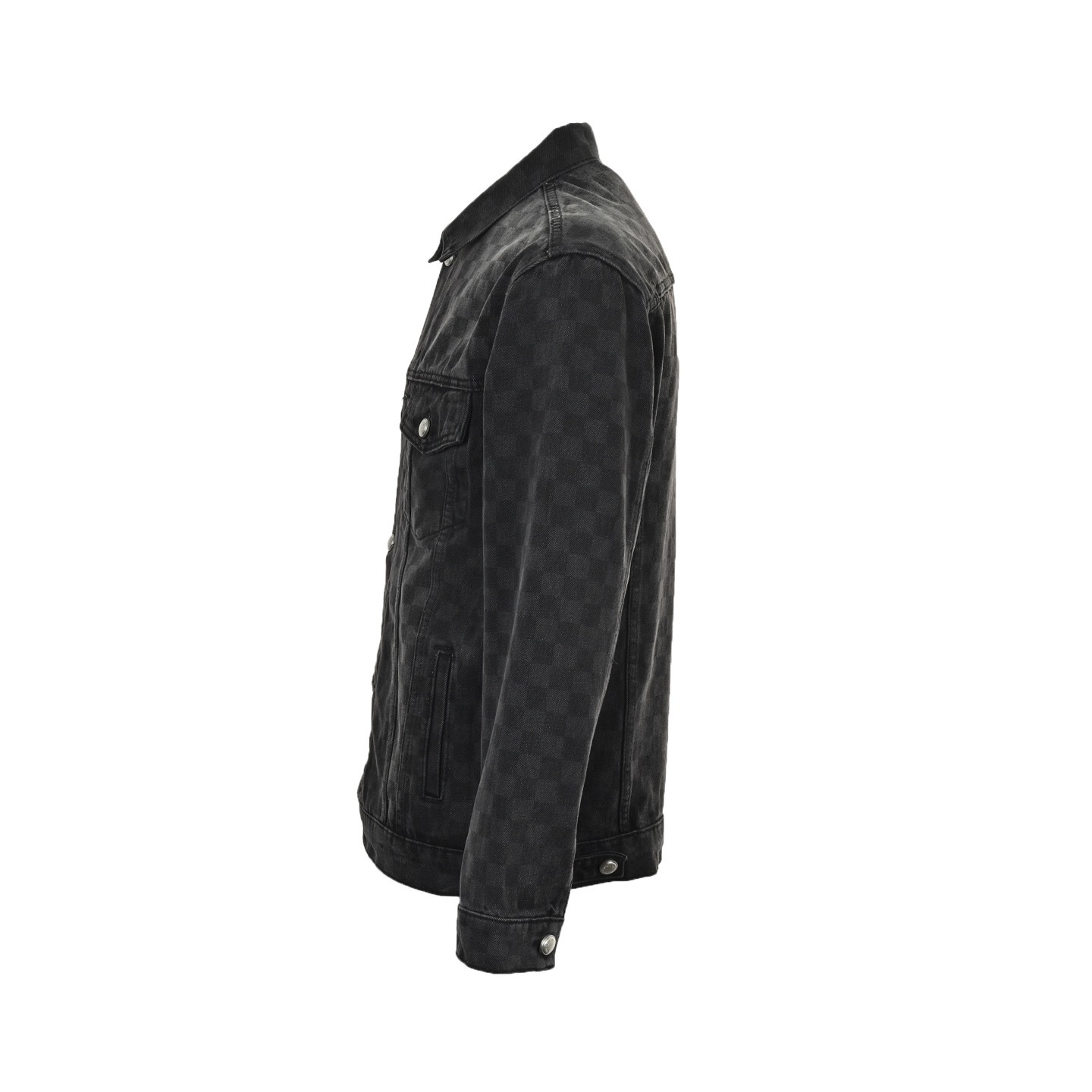 1V Black checkerboard denim jacket