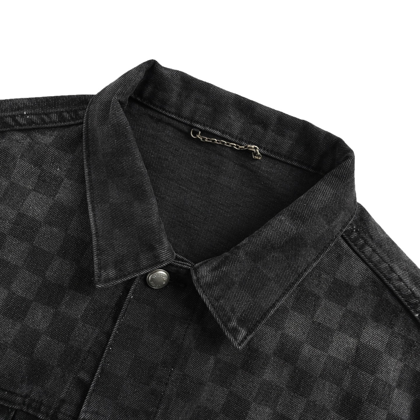 1V Black checkerboard denim jacket