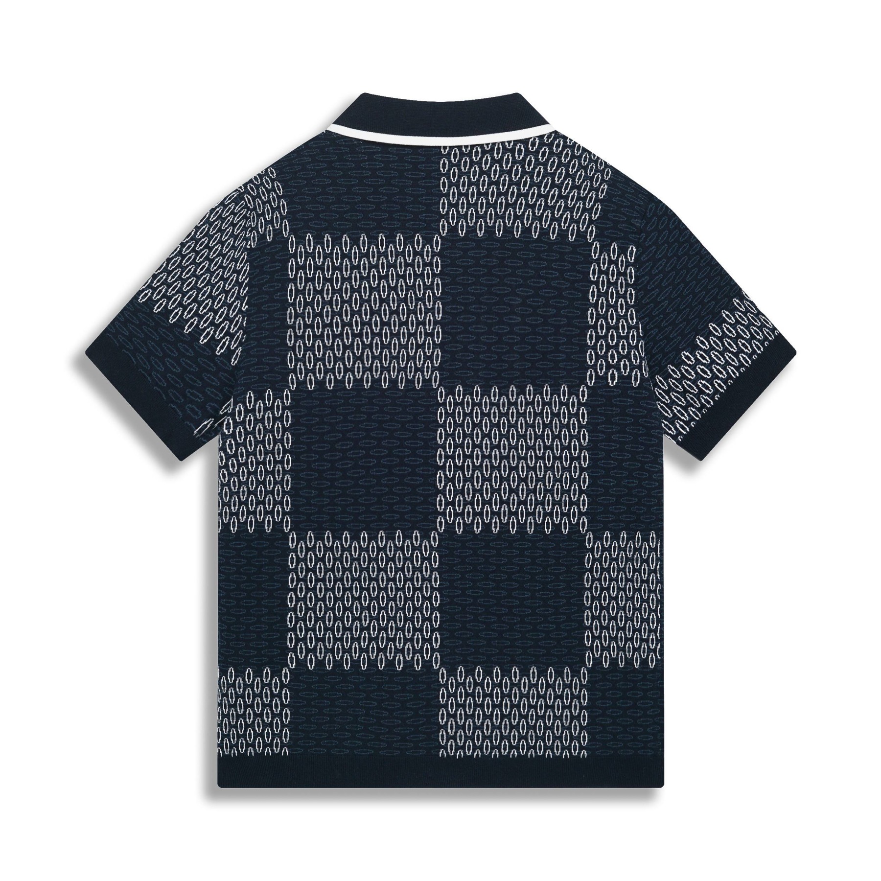 1V Blue grid knitted short sleeved shirt