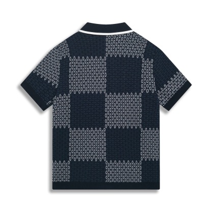 1V Blue grid knitted short sleeved shirt