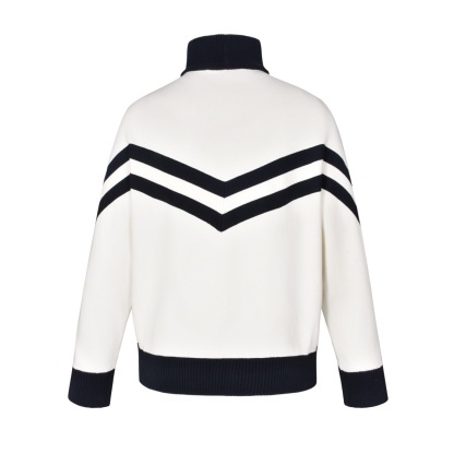 1V Stand up collar color blocked zipper sweater jacket