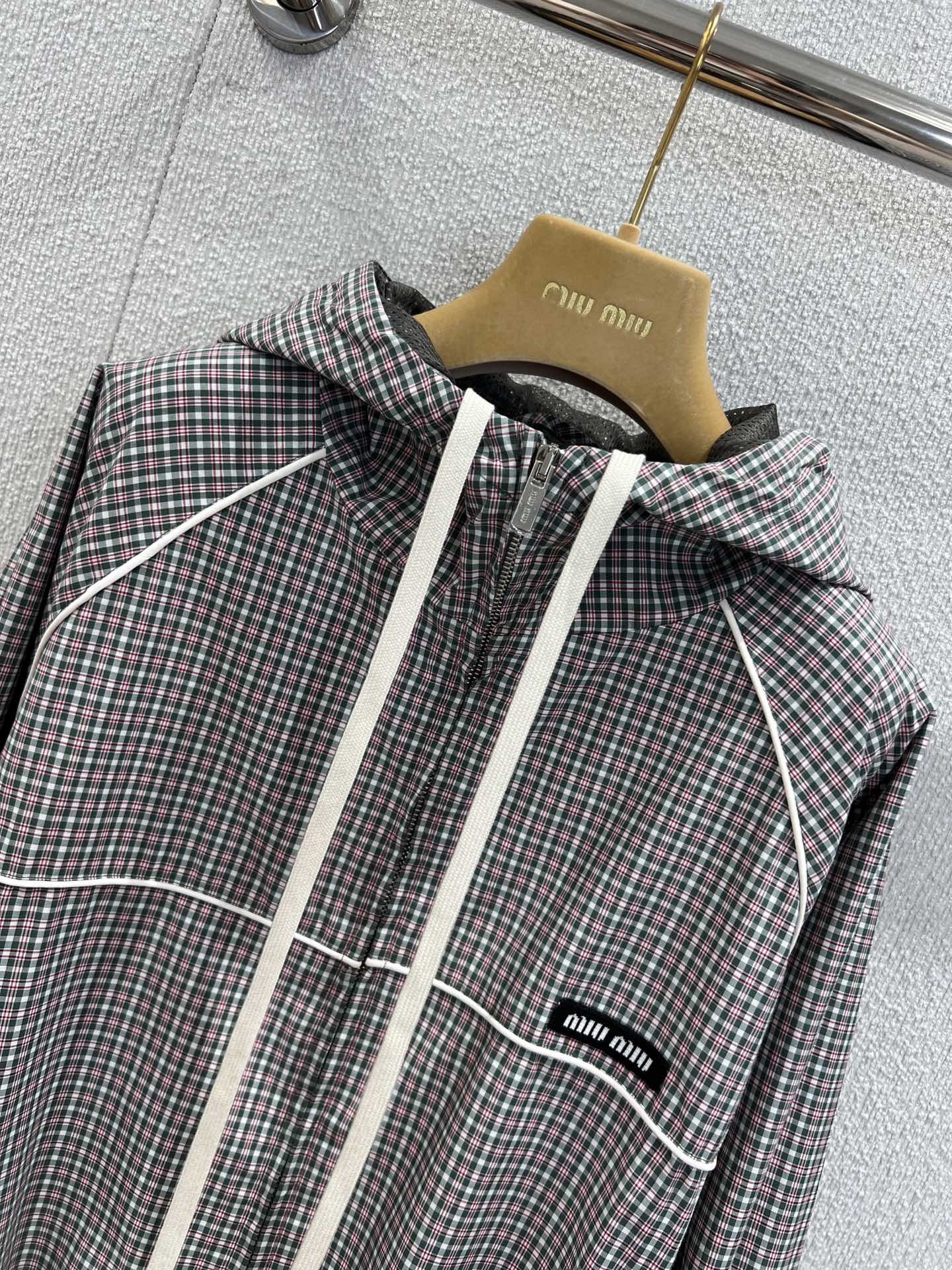 MM 2025SS Plaid hooded zipper windbreaker jacket
