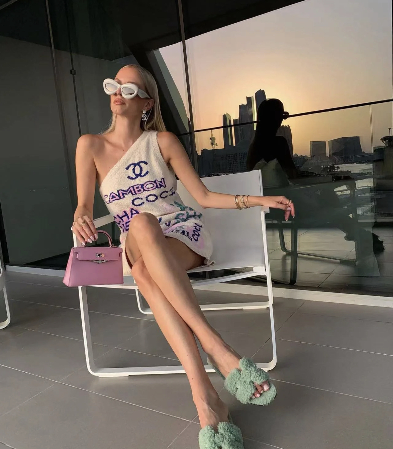 CHNEL furry slouchy dress