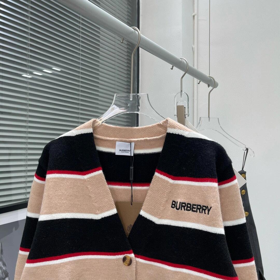 BUR New Striped Wool-Blend Ribbed Cardigan