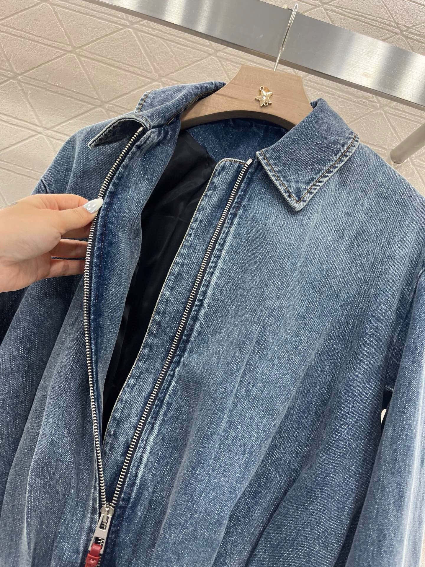 LEW 2025SS Zipper leather brand denim jacket