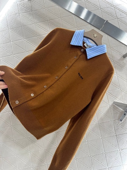 MM 2025SS Color blocking fake 2-piece knitted cardigan