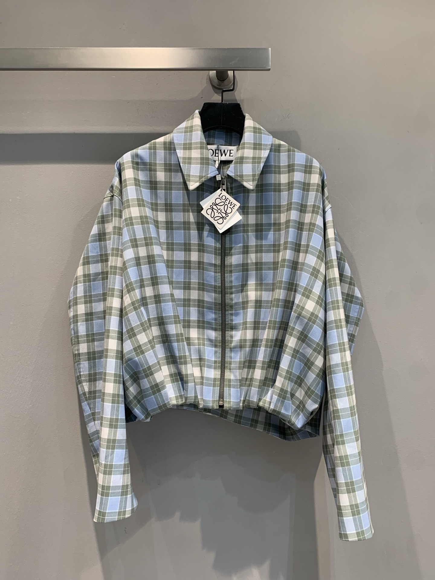 LEW 2025SS Wrinkled leather tag plaid jacket