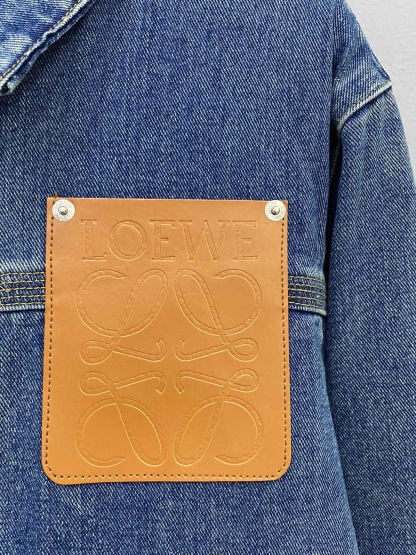 LEW Leather embossed logo denim jacket on the chest
