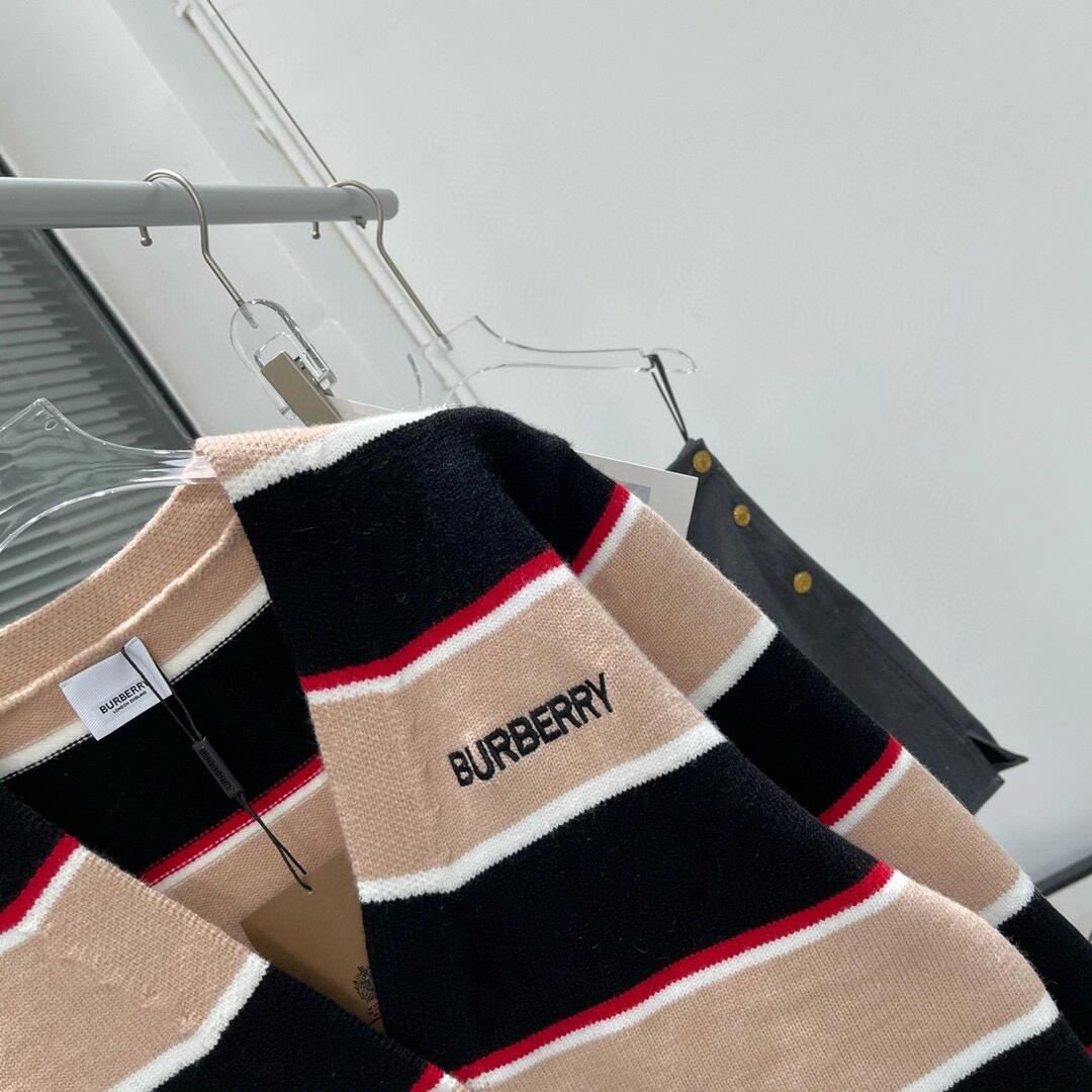 BUR New Striped Wool-Blend Ribbed Cardigan