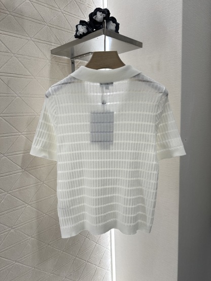 CHAN 25SS Hollow striped knitted short sleeved shirt