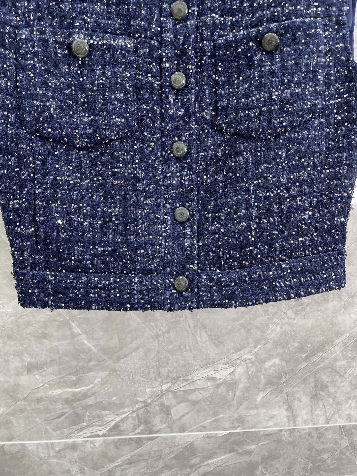 CC 25SS Blue single breasted coarse tweed vest
