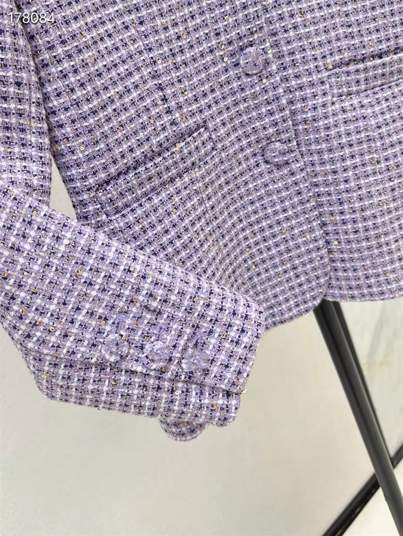 CHAN 25SS Spring and summer new retro woven plaid sequin coarse tweed stand up collar slim fit single breasted versatile short jacket