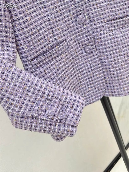 CHAN 25SS Spring and summer new retro woven plaid sequin coarse tweed stand up collar slim fit single breasted versatile short jacket