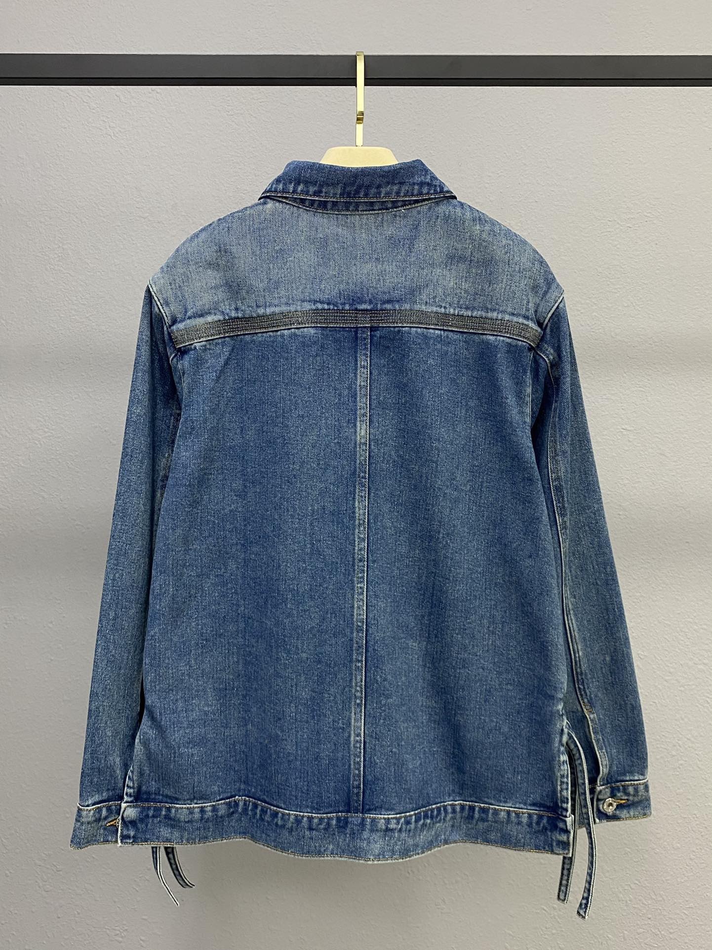 LEW Leather embossed logo denim jacket on the chest