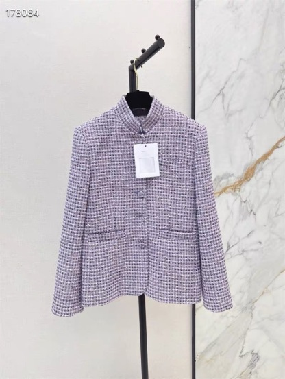 CHAN 25SS Spring and summer new retro woven plaid sequin coarse tweed stand up collar slim fit single breasted versatile short jacket