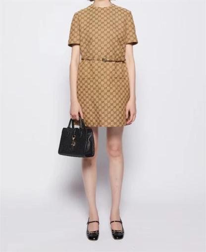 GUCC25SS Round Neck Short Sleeve Straight Dress