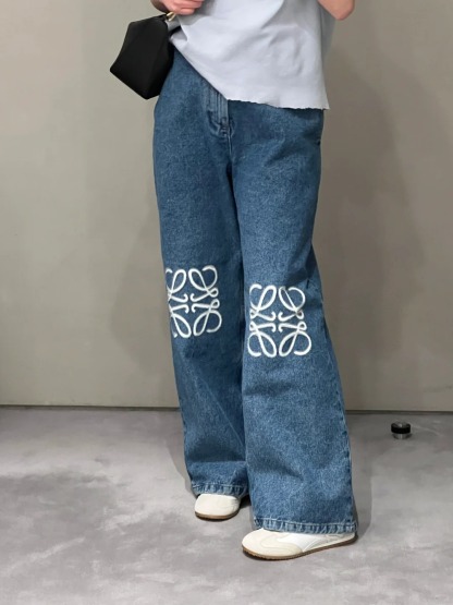 LOE Embroidered Logo Wide Leg Pants