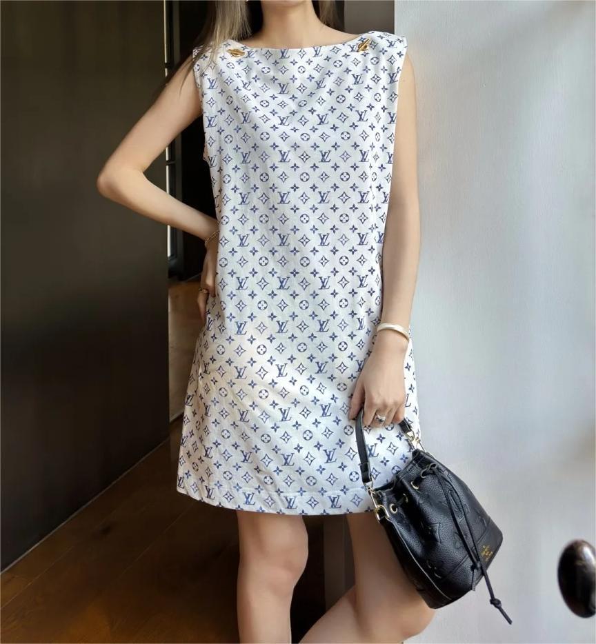 LOUIS VUIT25SS Old Flower Short Sleeve Dress